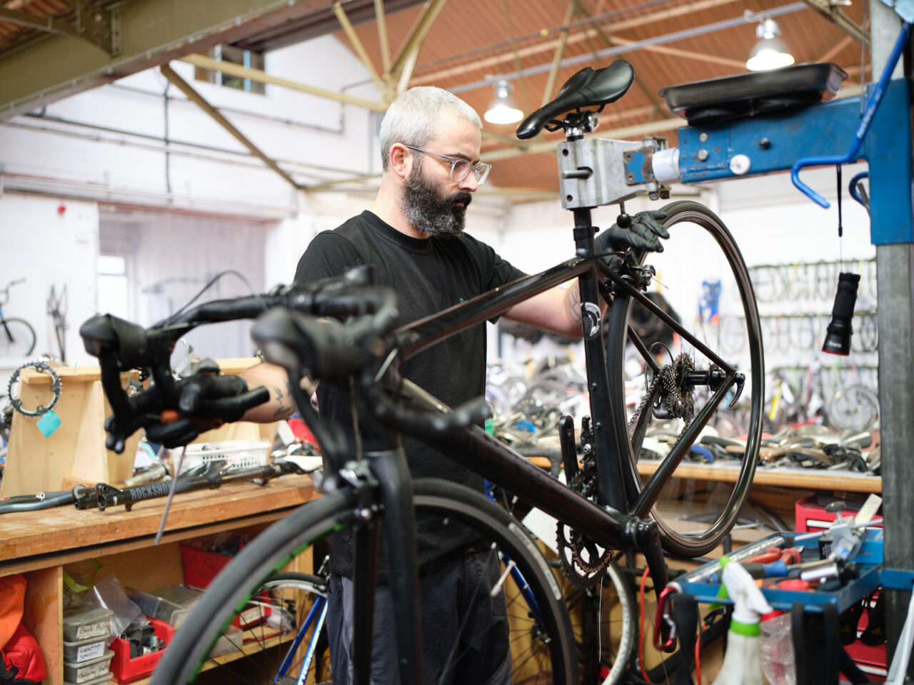 Man working on a bike